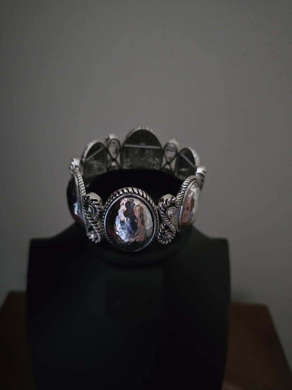 Napier Silver-Tone Hammered Medallion Stretch Bracelet